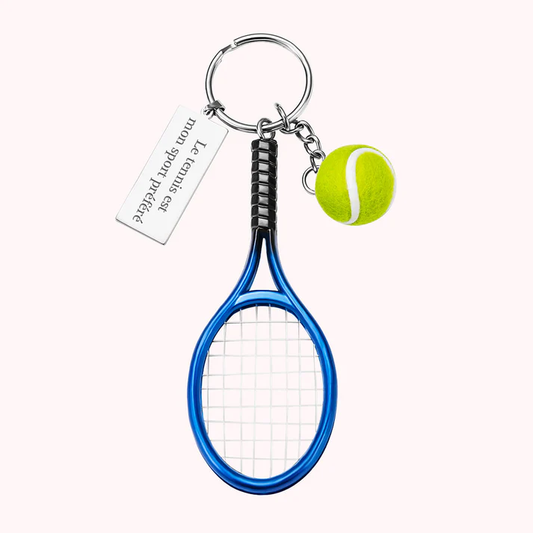 Personalisierter Schlüsselanhänger mit Gravur – Mini-Tennisschläger und Ball – niedliches Geburtstagsgeschenk für tennisbegeisterte Männer